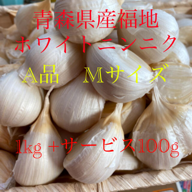 青森県産福地ホワイトニンニク　A品Mサイズ 1kg +サービス100g 食品/飲料/酒の食品(野菜)の商品写真