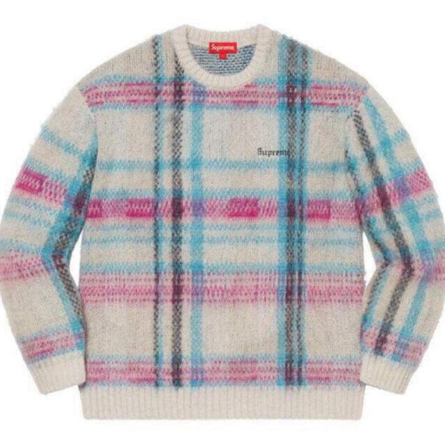 supreme brushed plaid sweater L Whiteメンズ