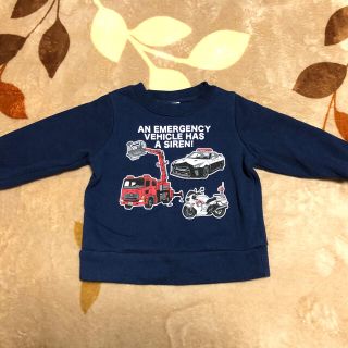 パトカー 白バイ はしご車 トレーナー ネイビー 90 男の子(Tシャツ/カットソー)