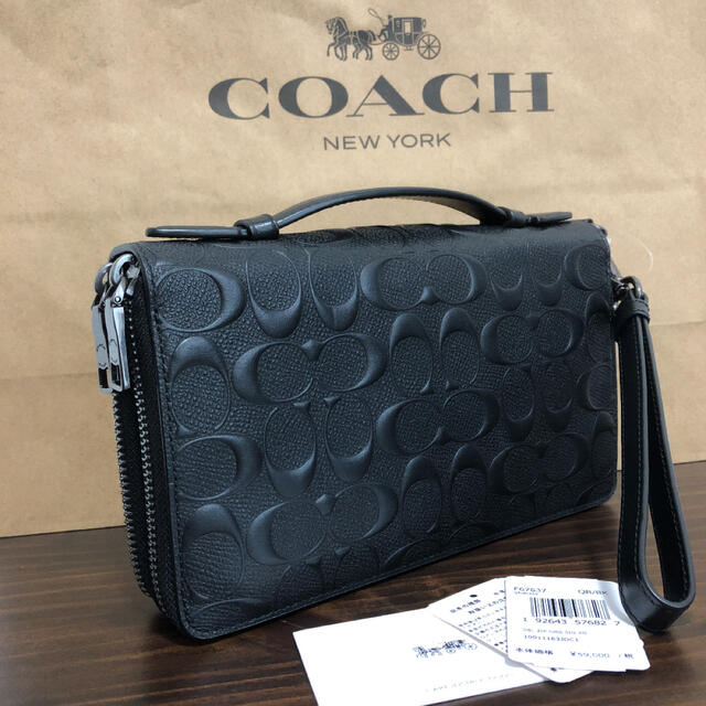 COACH(コーチ)の【COACH☆新品】大人気！77%OFF！ダブルジップ　シグネチャー　ブラック メンズのファッション小物(長財布)の商品写真