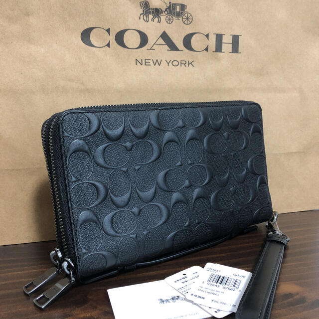 COACH(コーチ)の【COACH☆新品】大人気！77%OFF！ダブルジップ　シグネチャー　ブラック メンズのファッション小物(長財布)の商品写真