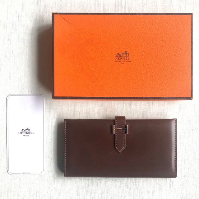 ■極美品 HERMES エルメス ベアン ボックスカーフ 長財布 伊勢丹購入