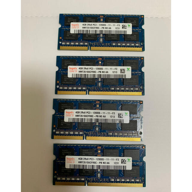 ノートパソコン用メモリ4GB×4計16GB PC3-12800S