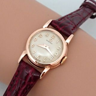 オメガ(OMEGA)のOH済 1951年製 オメガ レディース ピンクゴールド金無垢 ワッフル文字盤(腕時計)