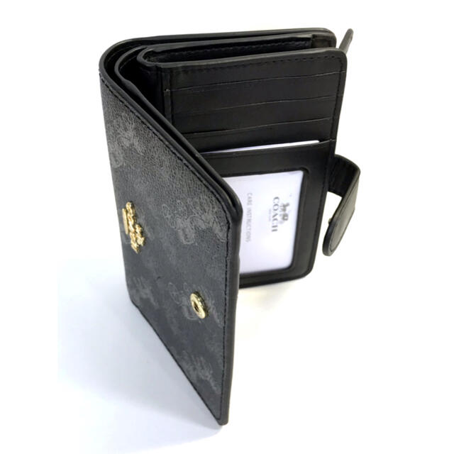 COACH(コーチ)のコーチ COACH黒、ブラックにコーチロゴのホースとキャリッジ 柄の折財布 レディースのファッション小物(財布)の商品写真