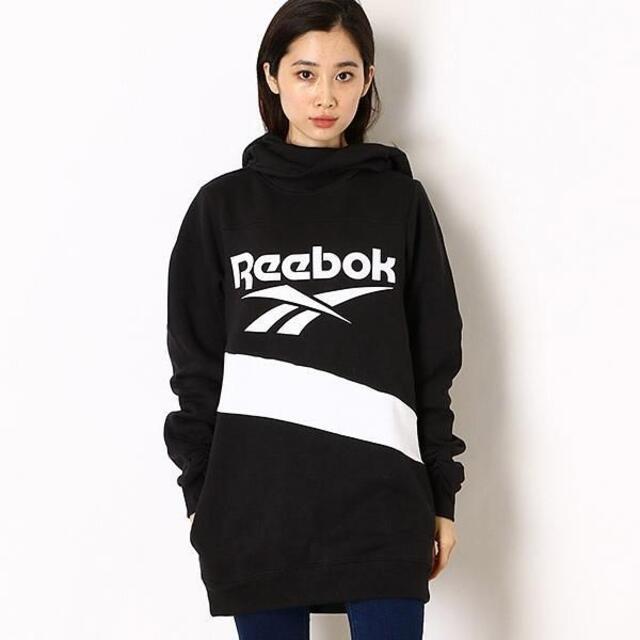 Reebok(リーボック)の【完売品】Reebok クラシックス 　ロングパーカー　ブラック　L レディースのワンピース(ひざ丈ワンピース)の商品写真