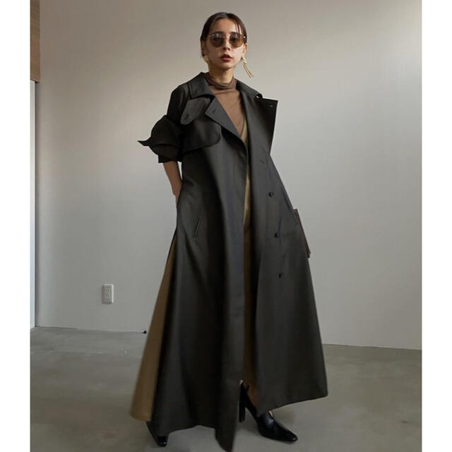 【自宅試着のみ】MINIMAL FLARE LONG TRENCH COATブラックサイズ