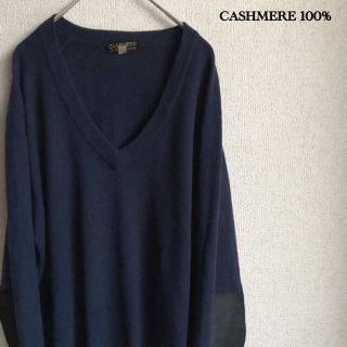 90s CASHMERE 100% Vネック　ニット　セーター　カシミヤ　紺(ニット/セーター)