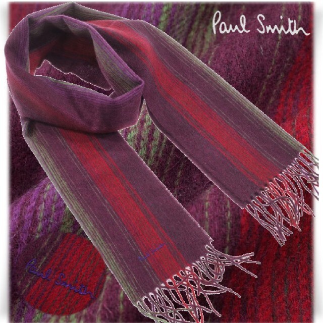 Paul Smith 英国製 ウール毛100% マルチストライプマフラー