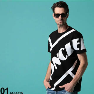 モンクレール(MONCLER)のMONCLER BIG斜めロゴプリントTシャツ BLACK(Tシャツ/カットソー(半袖/袖なし))