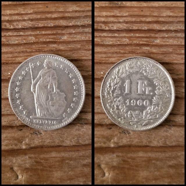 コインチェーンフック スイス 1フラン銀貨 ヘルベティア女王 古銭 AHD ...