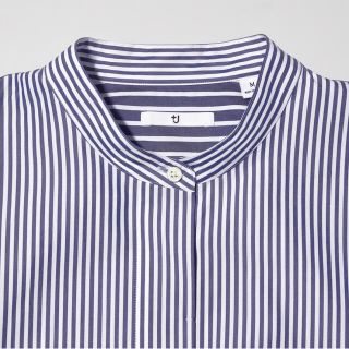 ユニクロ(UNIQLO)の★新品 タグ付き ユニクロ ＋Ｊ スーピマコットンスタンドカラーストライプシャツ(シャツ/ブラウス(長袖/七分))