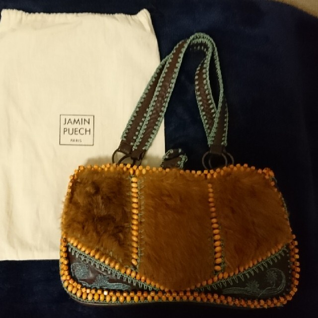 美品 JAMIN PUECH ジャマンピュエッシュ 毛皮 ハンドバッグ毛皮バッグ-