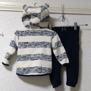 エイチアンドエム(H&M)のH＆M　ベビーセットアップ　70　くま耳パーカー　フリース　ブルー　男の子(ジャケット/コート)