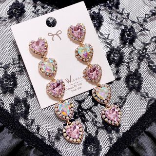 クリスタルドロップ♡ピアス♡アクセサリー♡韓国ファッション♡A16  ハート連 (ピアス)