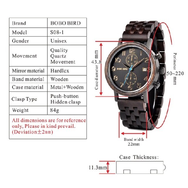 【海外直輸入・新品未使用】ボボバード ユニセックス 最高級木製腕時計 ブラック メンズの時計(腕時計(アナログ))の商品写真