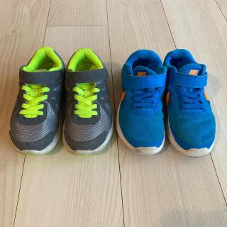 ナイキ(NIKE)の訳あり】NIKE ナイキ スニーカー　17cm 灰色×蛍光黄色　青(スニーカー)