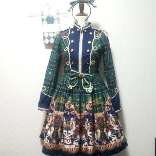 アンジェリックプリティー(Angelic Pretty)のシルク ド エトワール ワンピース チェック 緑 グリーン セット カチューシャ(ひざ丈ワンピース)