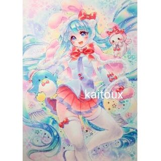 雪ミク×キティコラボ/初音ミク/ボーカロイド/イラストオーダー/ 手描きイラスト(アート/写真)