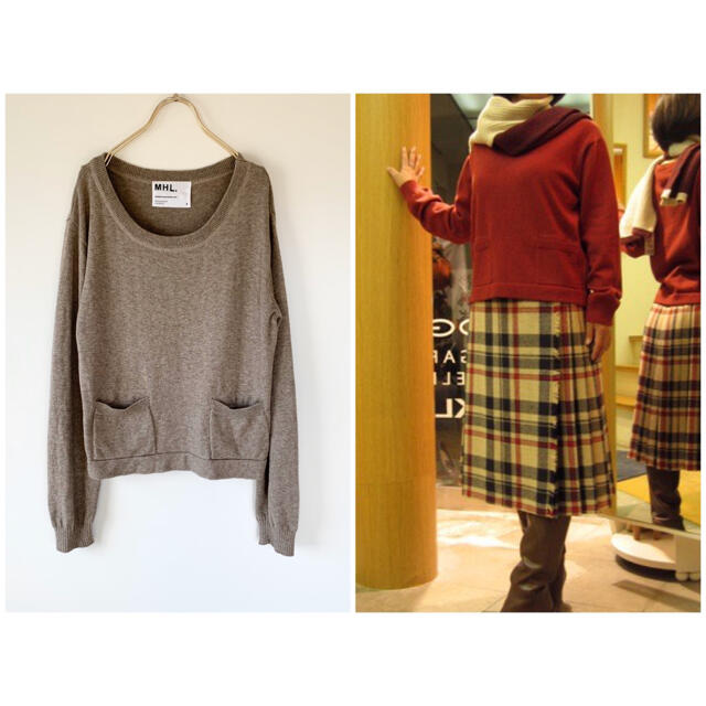 MHL. FINE COTON WOOL ポケットデザインニット グレージュ 2