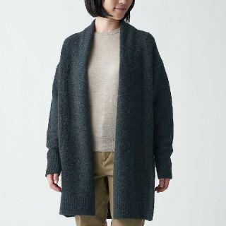 ムジルシリョウヒン(MUJI (無印良品))の〓新品〓 無印良品ヤクキャメル入りロングカーディガン／ダークグレー／Ｍ～Ｌ(カーディガン)