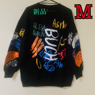 新品 クルーネック スウェット シャツ 落書き風 M (スウェット)