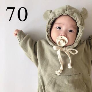 ベビー70 くまさんロンパース　カーキ(ロンパース)