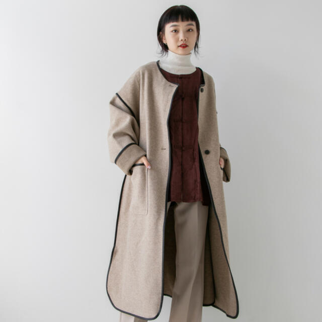 Kastane サテンライナー付きパイピングガウンコート