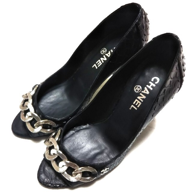 美品 CHANEL 35,5C パイソン×チェーンパンプス | tradexautomotive.com