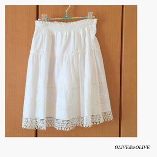 オリーブデオリーブ(OLIVEdesOLIVE)の刺繍の可愛いコットンレーススカート(ひざ丈スカート)