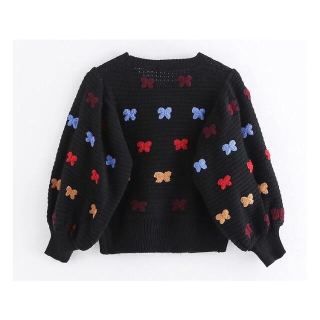 🍁秋冬新作☃️2963◆リボン 刺繍 ニット セーター