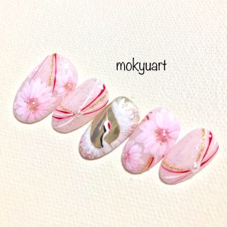 mokyuart76＊和装　ネイルチップ　白無垢　鶴　鶴ネイル　ピンク　結婚式