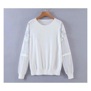 ザラ(ZARA)の🍁秋冬新作☃️2964◆white 袖 レース ニット セーター(ニット/セーター)