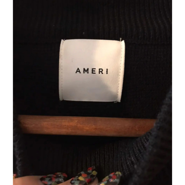 AMERIアメリ黒ジップデザイン変形アシンメトリーニットボトルネックセーター
