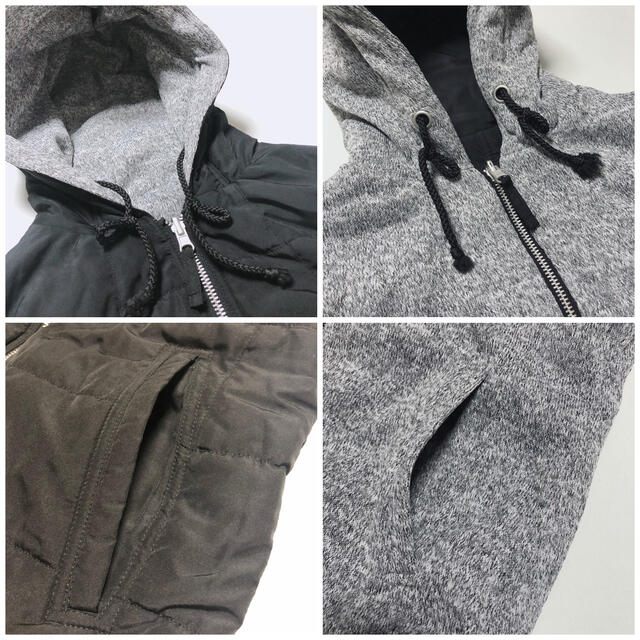 バイカラー2wayリバーシブル異素材コンビ中綿ダウンベストMブラック黒グレー レディースのジャケット/アウター(ダウンベスト)の商品写真