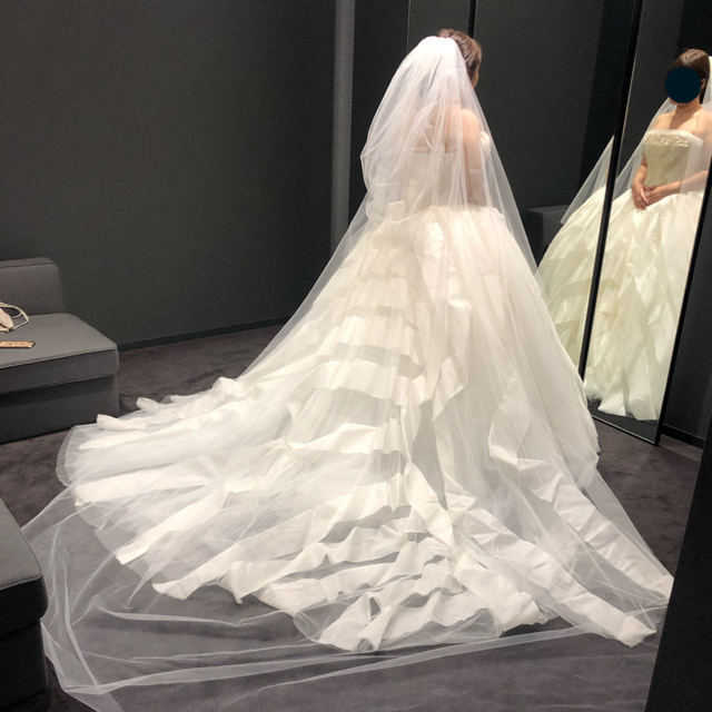 Vera Wang(ヴェラウォン)のVERAWANG リーゼル 二段ベール　サッシュベルト レディースのフォーマル/ドレス(ウェディングドレス)の商品写真