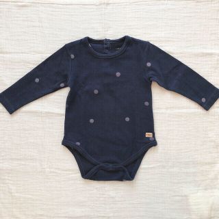 プチバトー(PETIT BATEAU)のTINYCOTTONS ドット柄 リブロンパース 80 タイニーコットンズ(ロンパース)