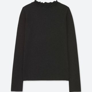 ユニクロ(UNIQLO)の《ブラック》ユニクロ♡シャイニーリブ フリルネックセーター(ニット/セーター)