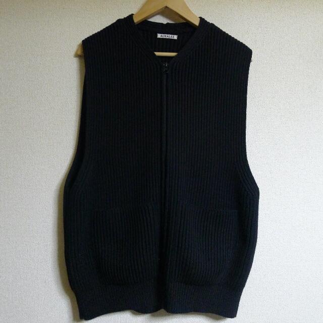 AURALEE SUPER FINE WOOL RIB KNIT ZIPVEST