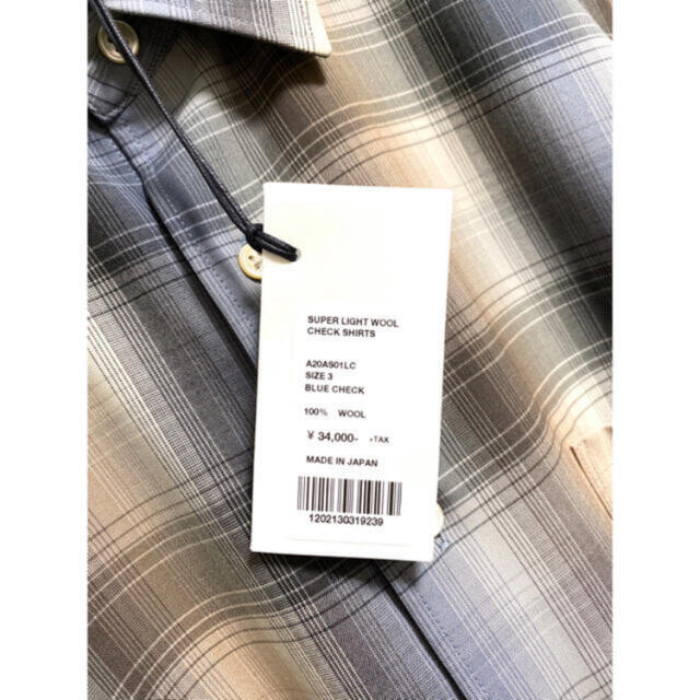 COMOLI - AURALEE 20AW スーパーライト ウール チェック シャツ
