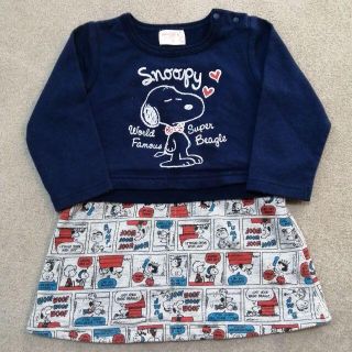 スヌーピー(SNOOPY)の90cm スヌーピーの切替えワンピース(ワンピース)