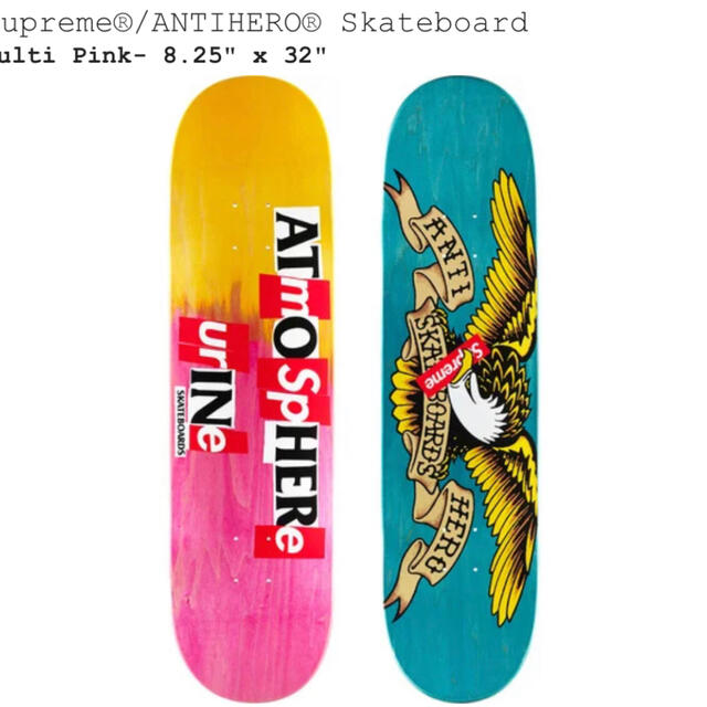 Supreme ANTIHERO Skateboard PinkYellow