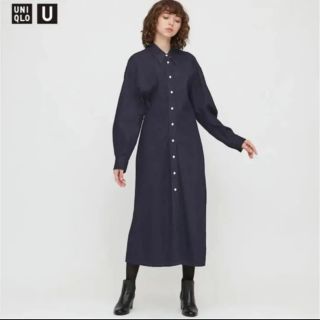 ユニクロ(UNIQLO)のユニクロ　デニムロングシャツワンピース　L(ロングワンピース/マキシワンピース)