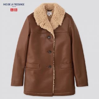 ユニクロ(UNIQLO)のユニクロ　　レザータッチコート(ブラウン)(ムートンコート)