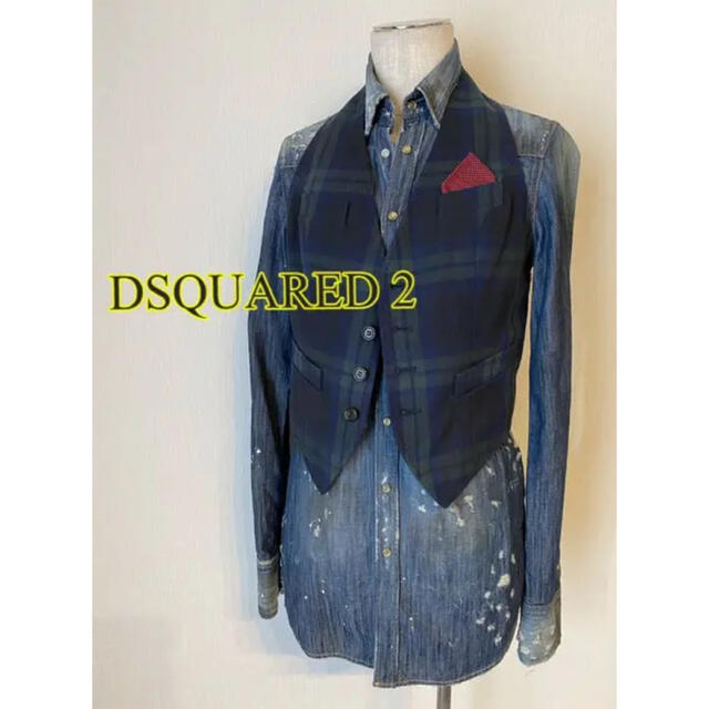 DSQUARED2(ディースクエアード)のDSQUARED ディースクエアード S 長袖 シャツ ベスト 付き 希少 美品 レディースのトップス(シャツ/ブラウス(長袖/七分))の商品写真