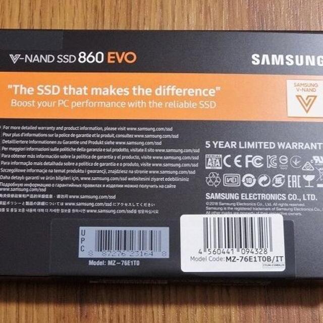 新品、納品書付　SAMSUNG 860 EVO MZ-76E1T0B/IT ①PC/タブレット