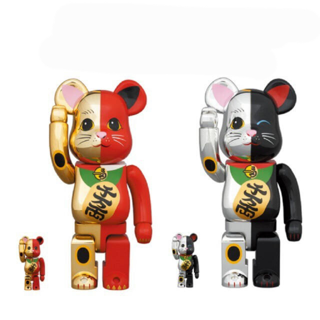 MEDICOM TOY(メディコムトイ)のBE@RBRICK 招き猫 金×赤 銀×黒 100% & 400% 1セット エンタメ/ホビーのフィギュア(その他)の商品写真