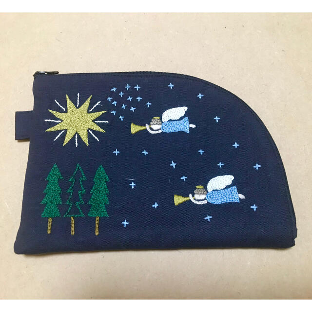 刺繍付きマスクポーチ　流れ星&星空の天使　オーダー用