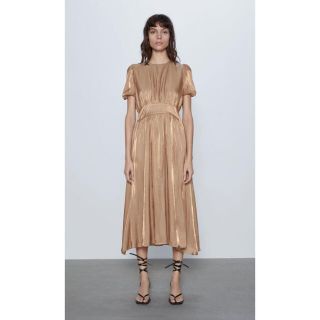 ザラ(ZARA)のジゴスリーブ仕様ミディ丈ワンピース　パーティードレス　結婚式　2次会(ロングドレス)