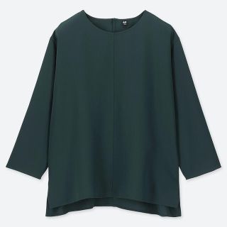 ユニクロ(UNIQLO)のUNIQLO ドレープブラウス 7分丈 グリーン(シャツ/ブラウス(長袖/七分))